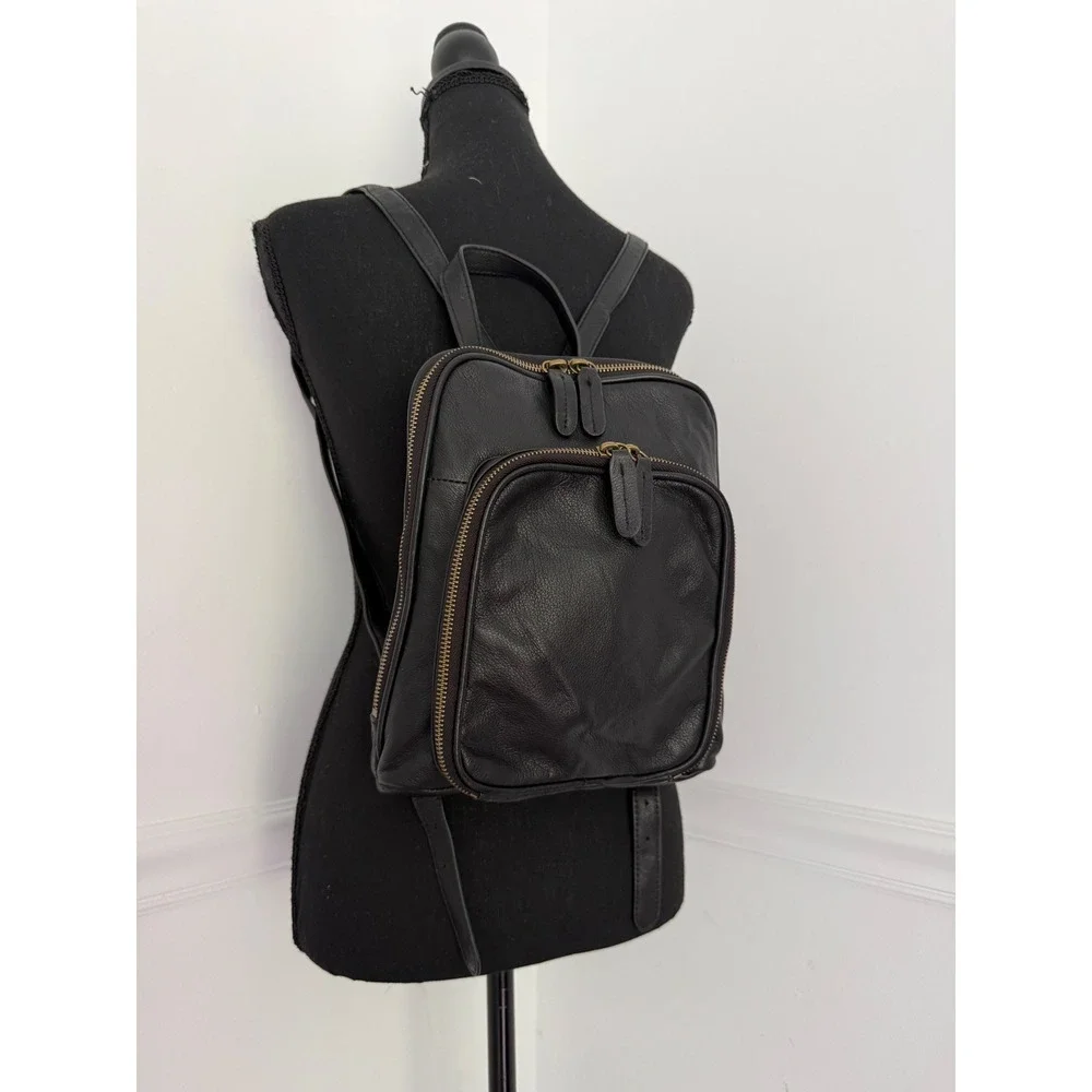 Margot Black Pebbled Leather Small Backpack Purse Minimalist Bag